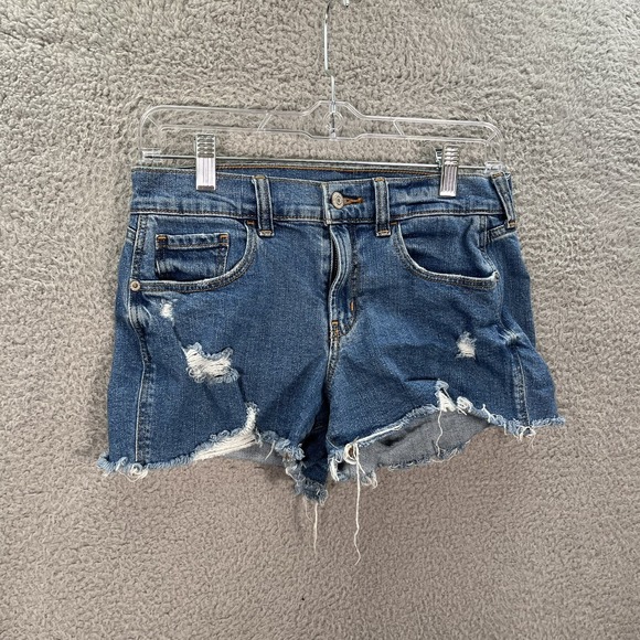 Old Navy Shorts Womens 2 Blue Boyfriend Cut Off Distressed Denim Preppy Casual - Picture 7 of 9